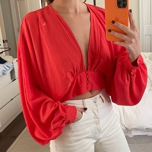 Bright Orange Deep Cut Blouse